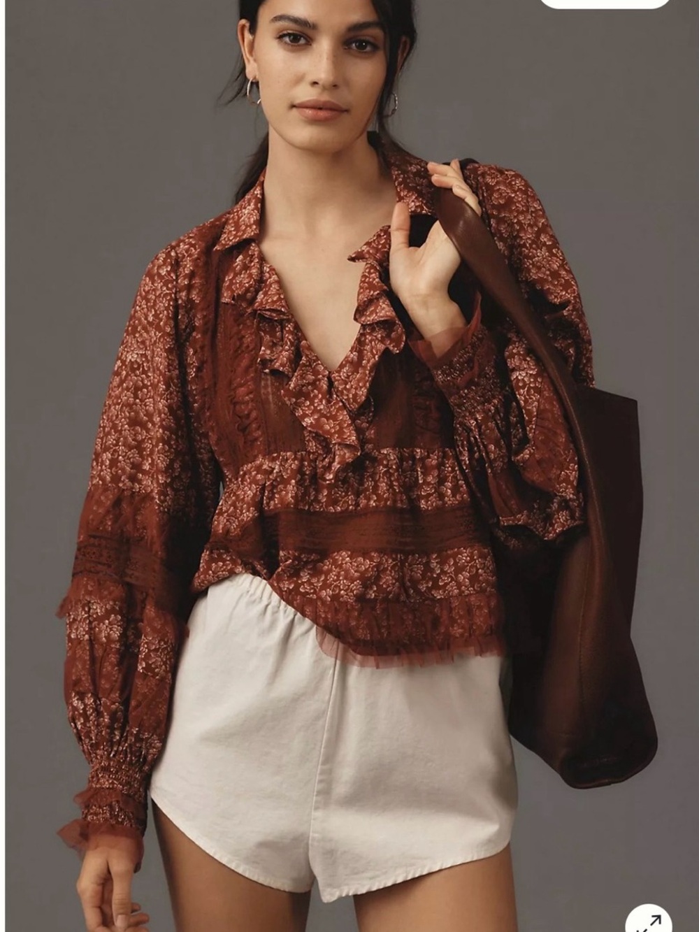 Anthropologie Ruffled V-Neck Popover Blouse